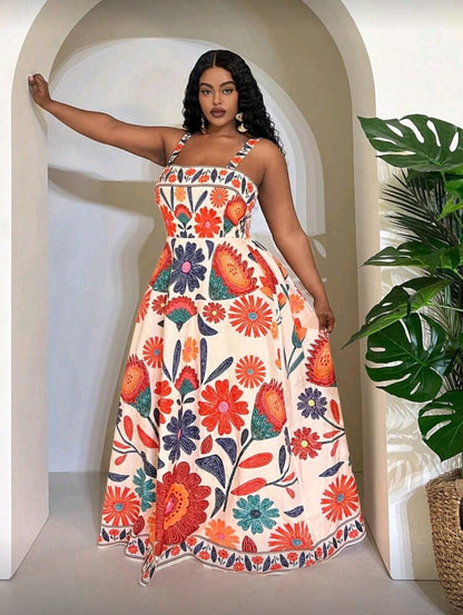 Plus-size floral print maxi dress