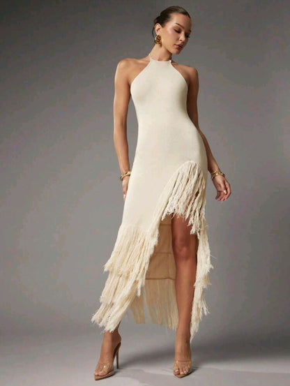 Boho halter knitted maxi dress