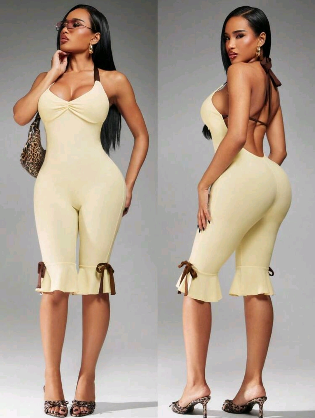 Backless ruffle trim jumpsuit