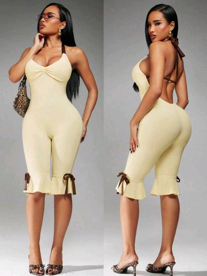 Backless ruffle trim jumpsuit