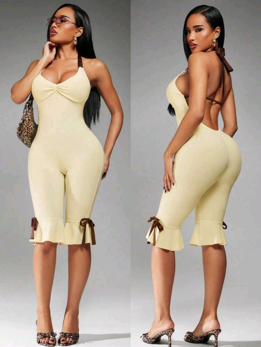 Backless ruffle trim jumpsuit