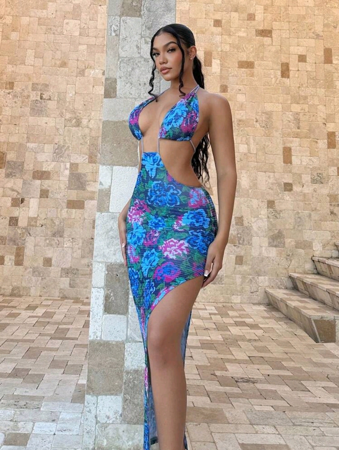 Cut up high slit dress