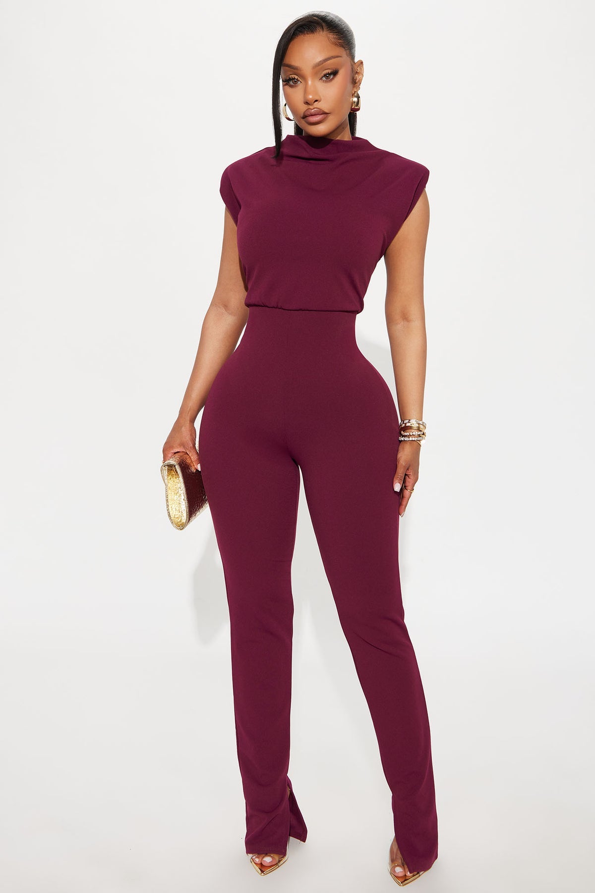 Padded shoulder sleeveless jumpsuit
