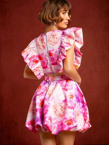 Fluff sleeve flare dress