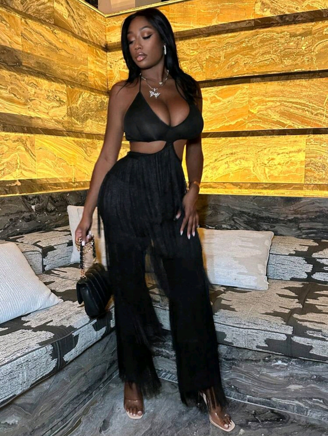 Fringe cutout jumpsuit