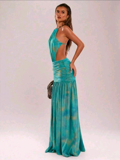 Beaded backless tie dye dress