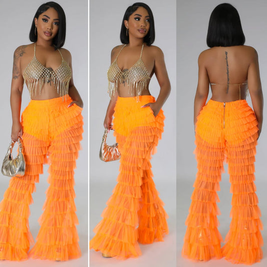 Tulle fitted flare pants