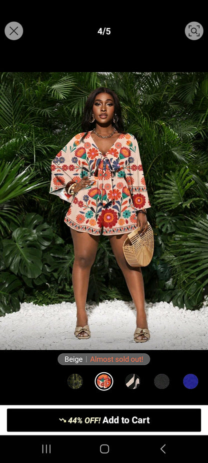 Plus- size v-neck loose romper