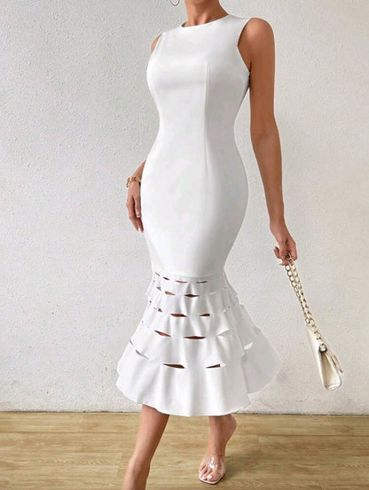Patterned fishtail hem dress