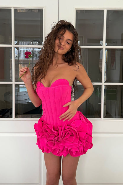 Ruffle rosette bandage mini dress