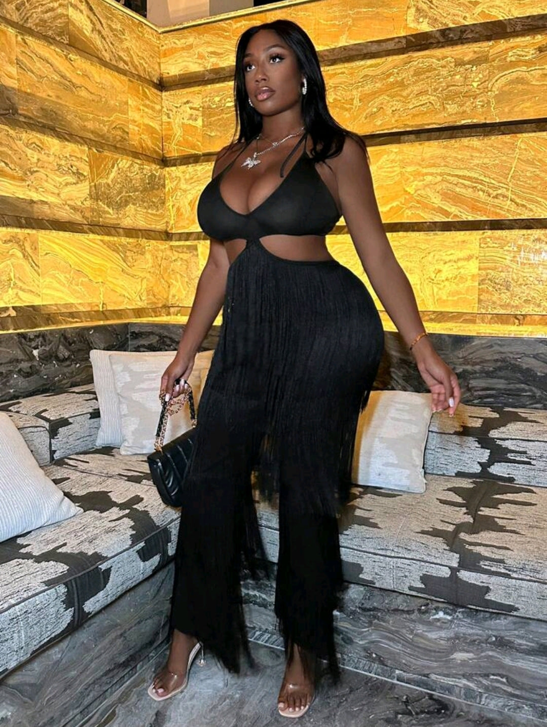 Fringe cutout jumpsuit