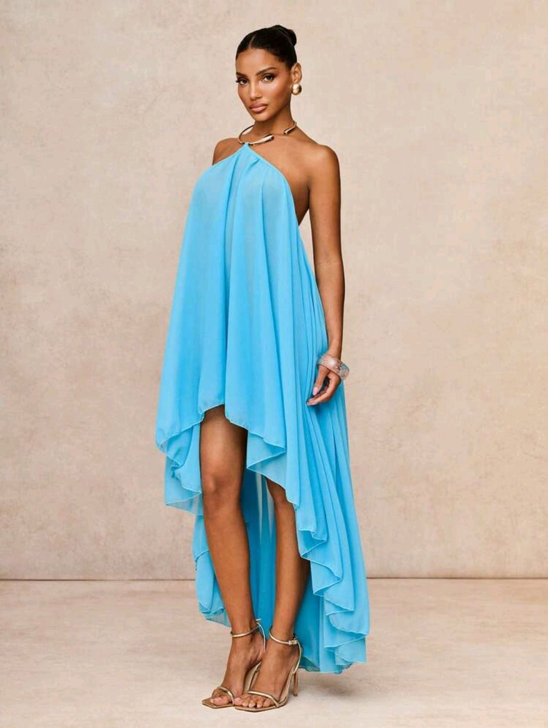 Halter back sheer dress