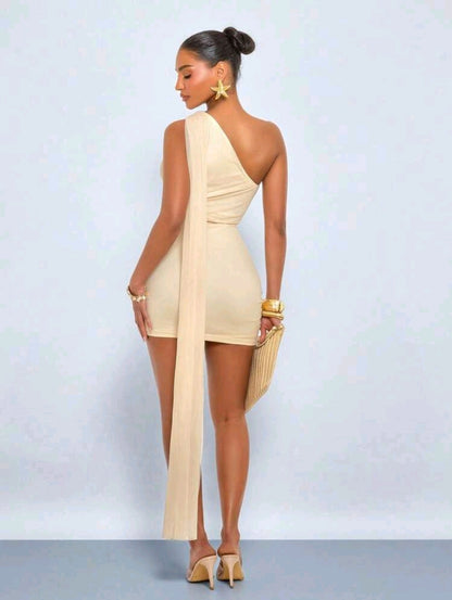One shoulder draped mini dress