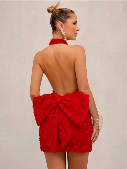 Flower applique bow dress