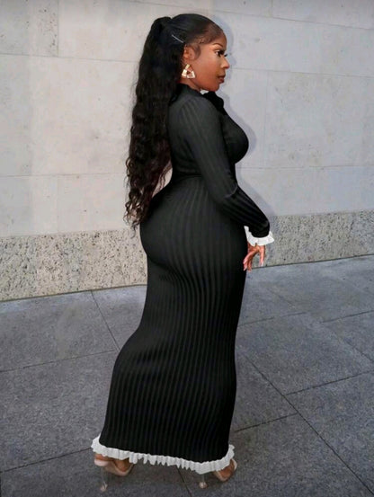 V-neck long-sleeved sweater skirt set