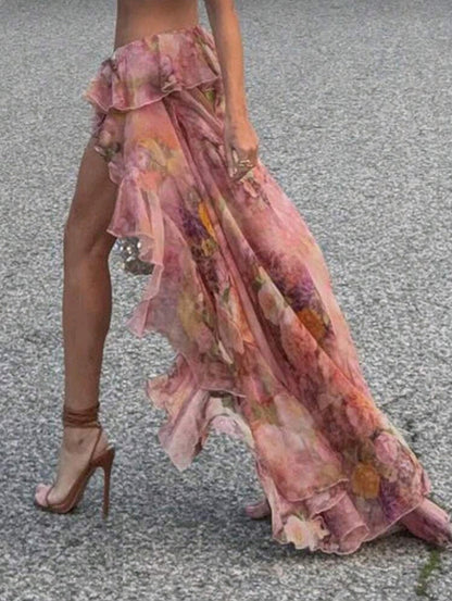 Ruffled high low skirt