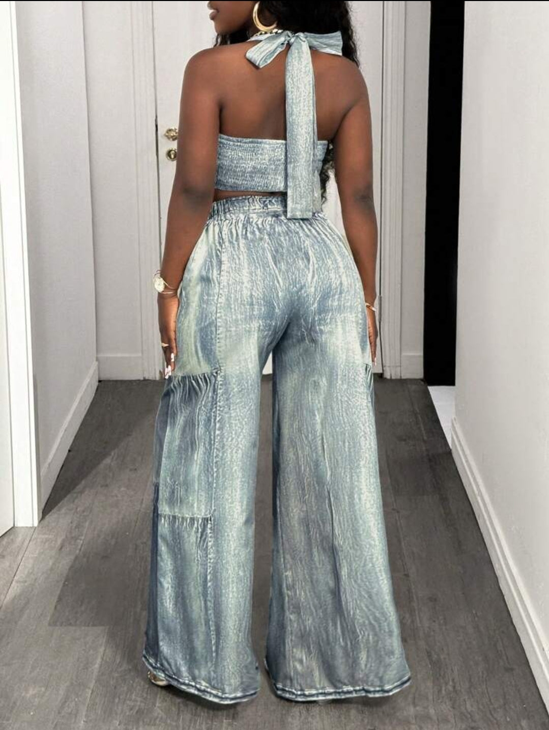 Faux Denim two piece pants set