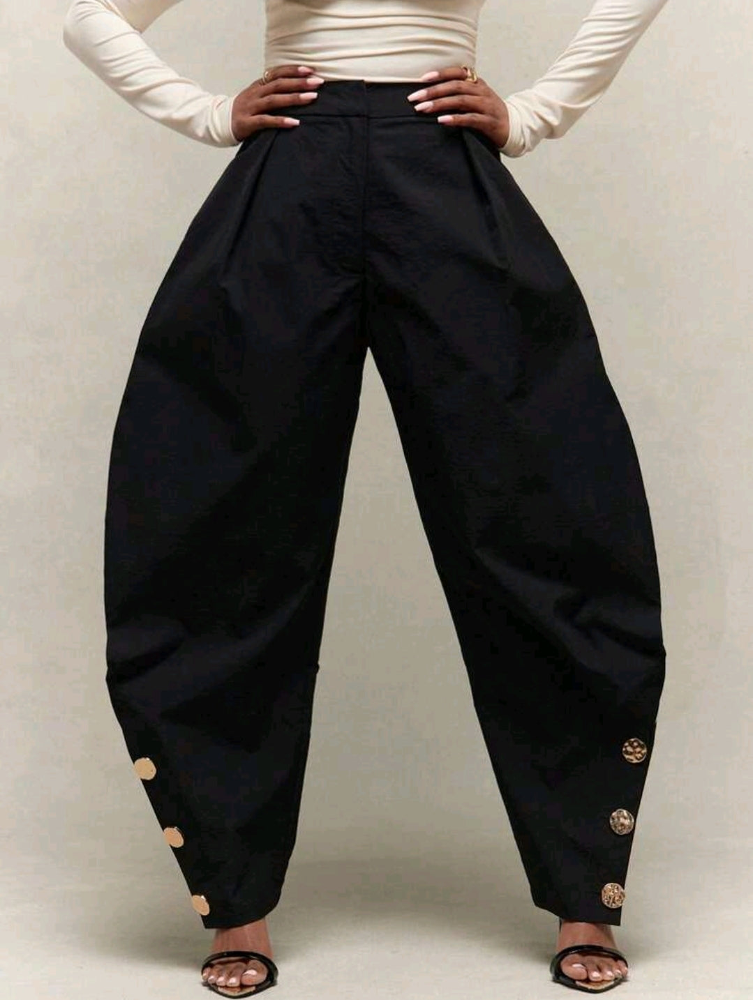 High waist pleated barrel leg pants