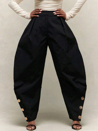 High waist pleated barrel leg pants