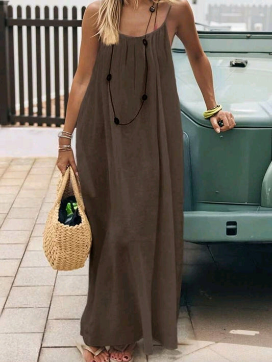 Open back loose maxi slip dress
